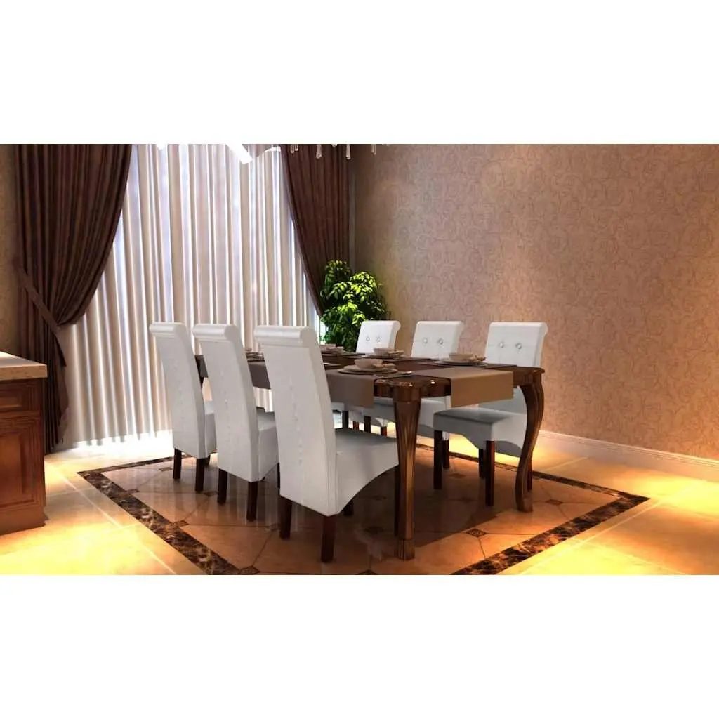 Dining Chairs White Faux Leather Ergonomic 6 Piece Kitchen Seating with Wood