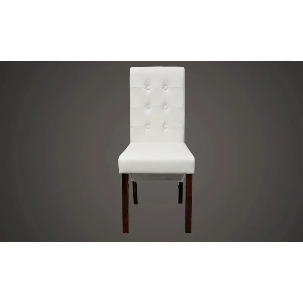 Dining Chairs White Faux Leather Ergonomic 6 Piece Kitchen Seating with Wood