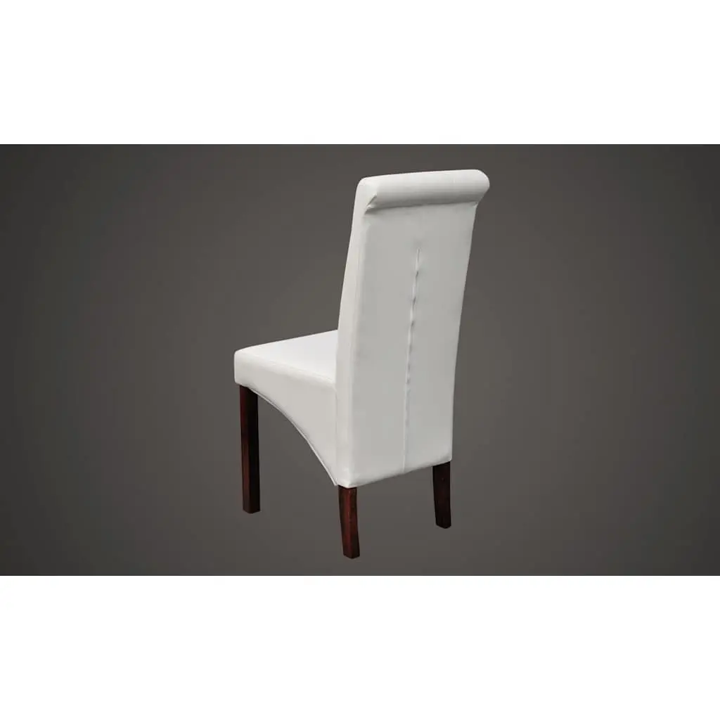 Dining Chairs White Faux Leather Ergonomic 6 Piece Kitchen Seating with Wood