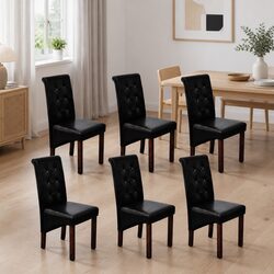 Dining Chairs Set 6 pcs Black Faux Leather Ergonomic Kitchen Seating Furniture