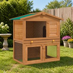 Compact Wooden Rabbit Hutch with Essential Features
