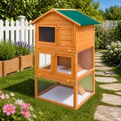 Compact and Sturdy 3-Layer Rabbit Hutch