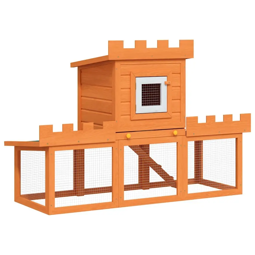 Outdoor Rabbit Hutch Brown 2 Layer Cage House Small Animal Enclosure Pine Wood
