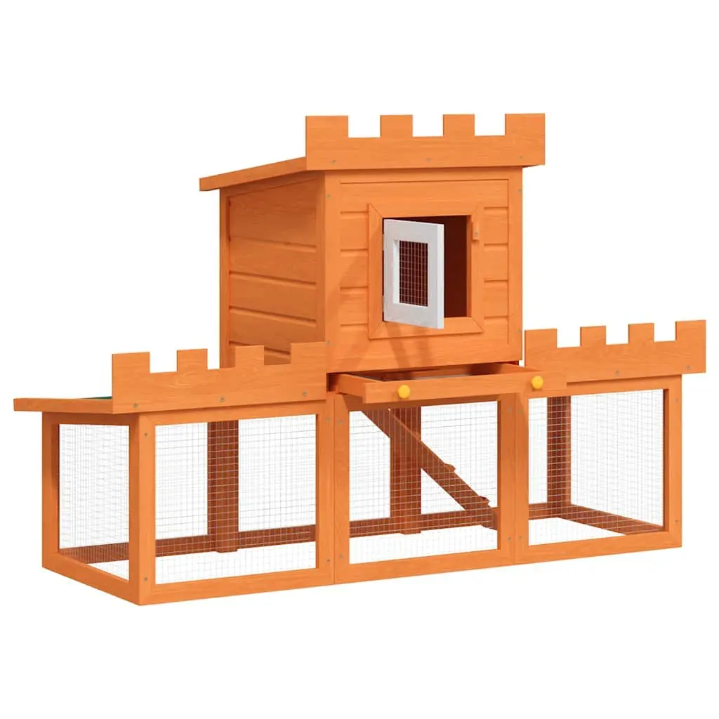 Outdoor Rabbit Hutch Brown 2 Layer Cage House Small Animal Enclosure Pine Wood