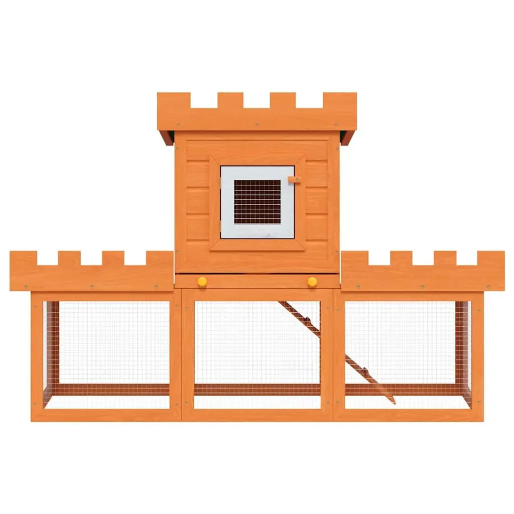 Outdoor Rabbit Hutch Brown 2 Layer Cage House Small Animal Enclosure Pine Wood