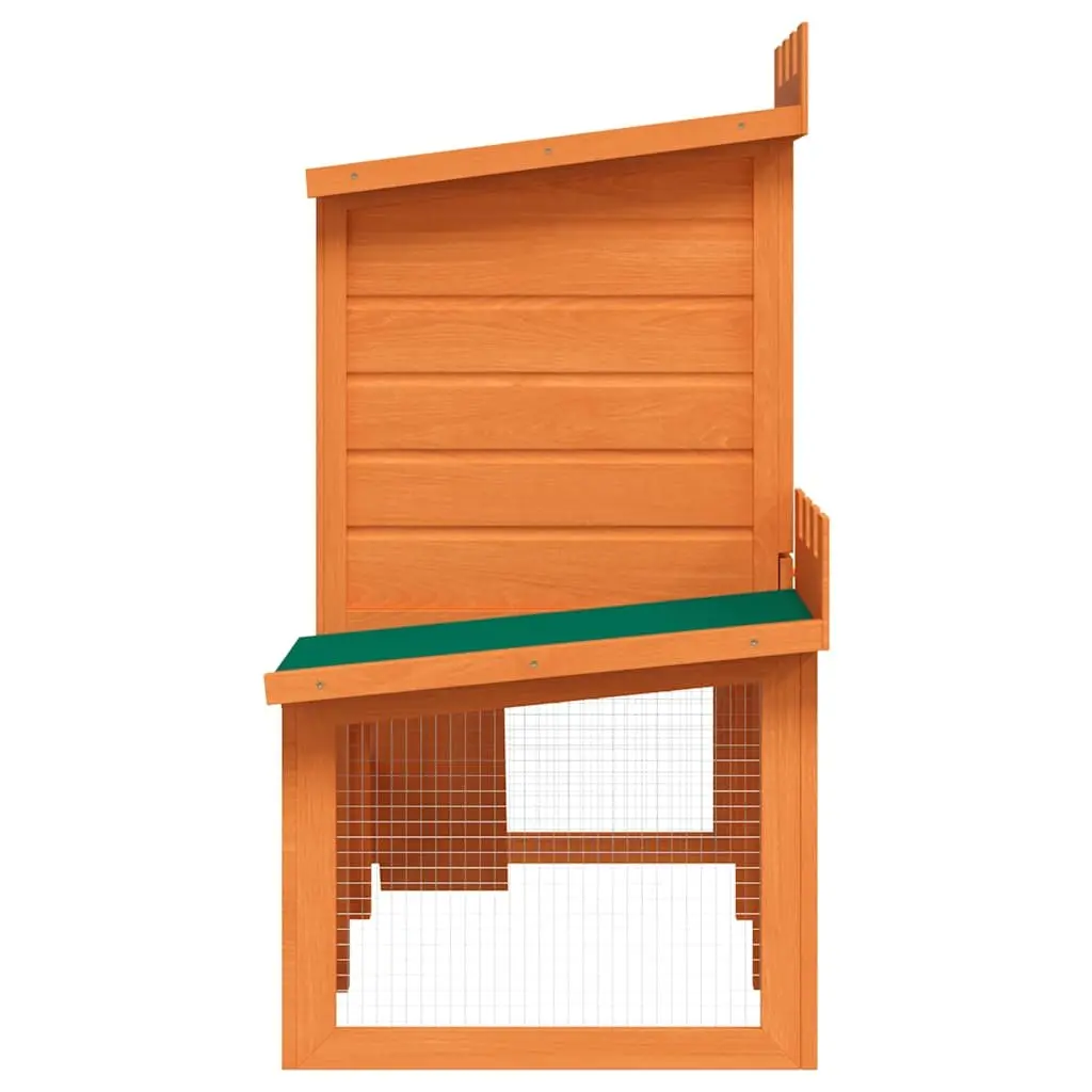 Outdoor Rabbit Hutch Brown 2 Layer Cage House Small Animal Enclosure Pine Wood