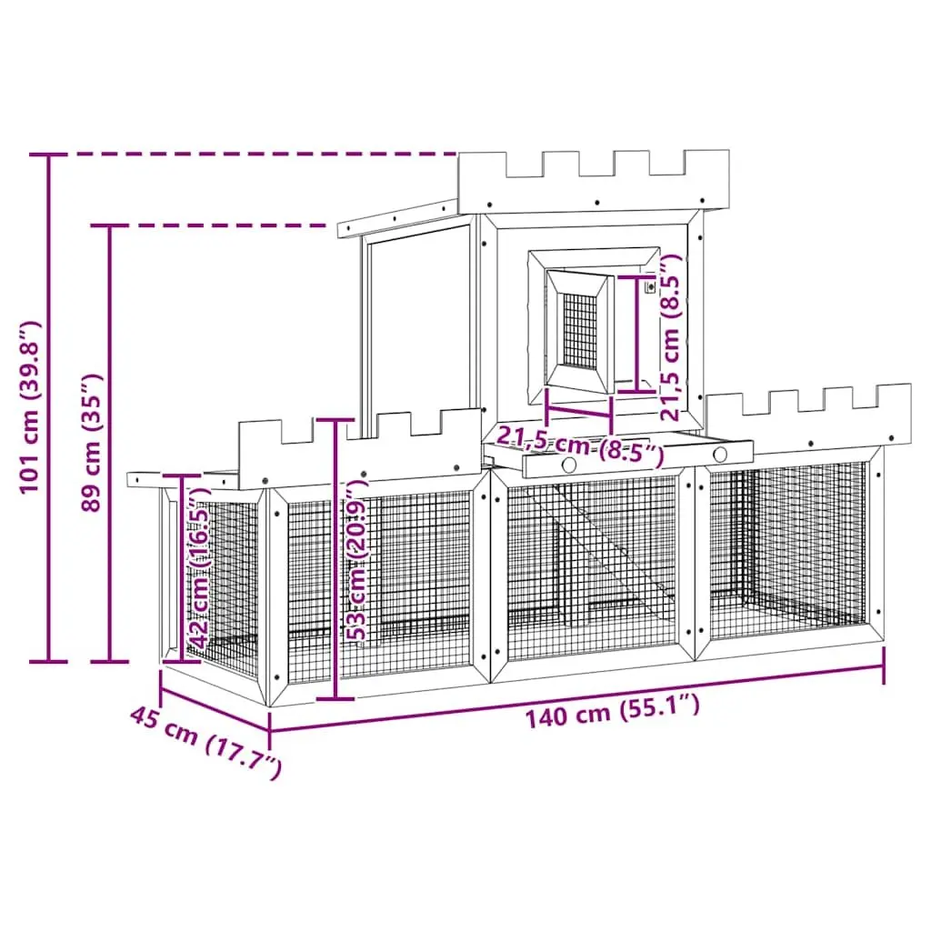 Outdoor Rabbit Hutch Brown 2 Layer Cage House Small Animal Enclosure Pine Wood