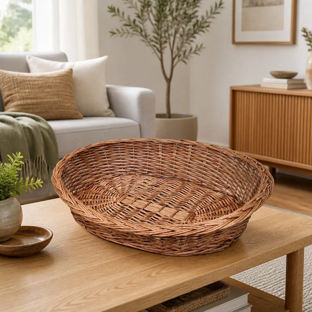 Dog Basket Pet Bed Brown 90cm Woven Indoor Outdoor