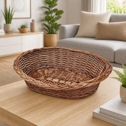 Compact 50cm Brown Dog Basket Bed for Pets