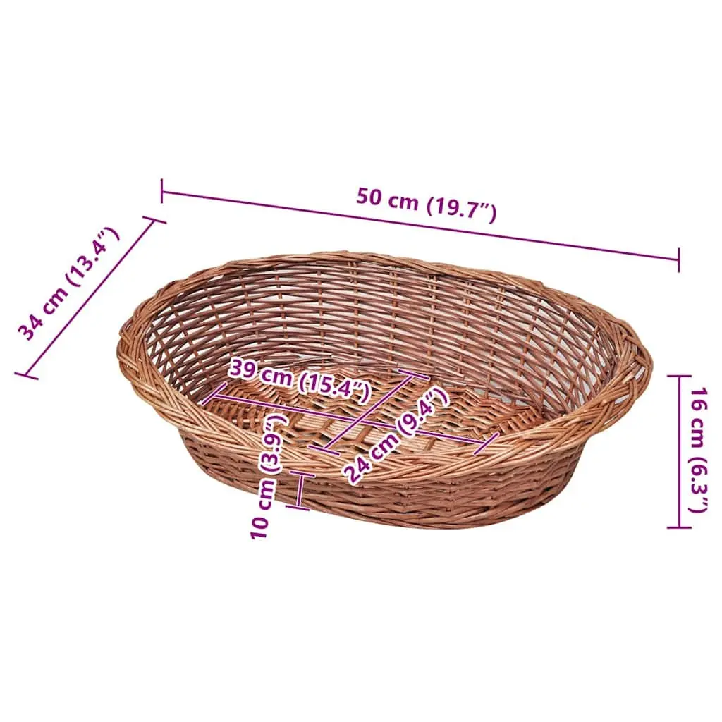 Dog Basket Pet Bed Brown 50cm Willow Woven Indoor Outdoor