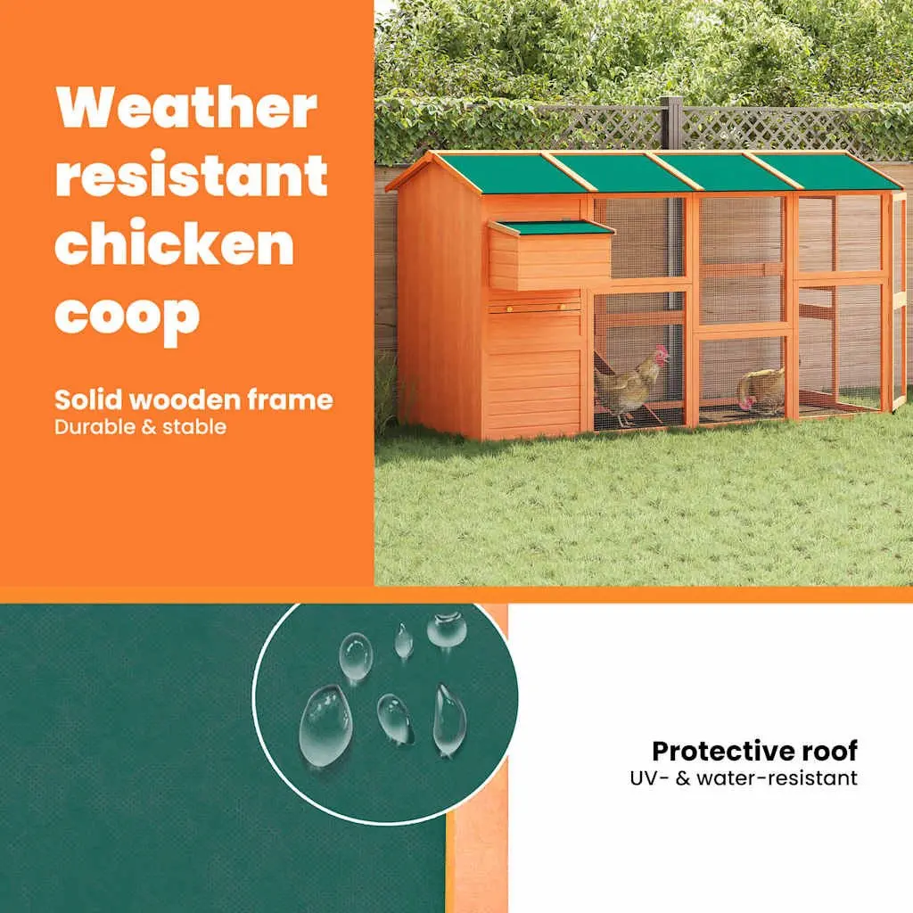 Wooden Chicken Coop Brown 295x163x170cm Open-bottom Range Nesting Box Removable Tray