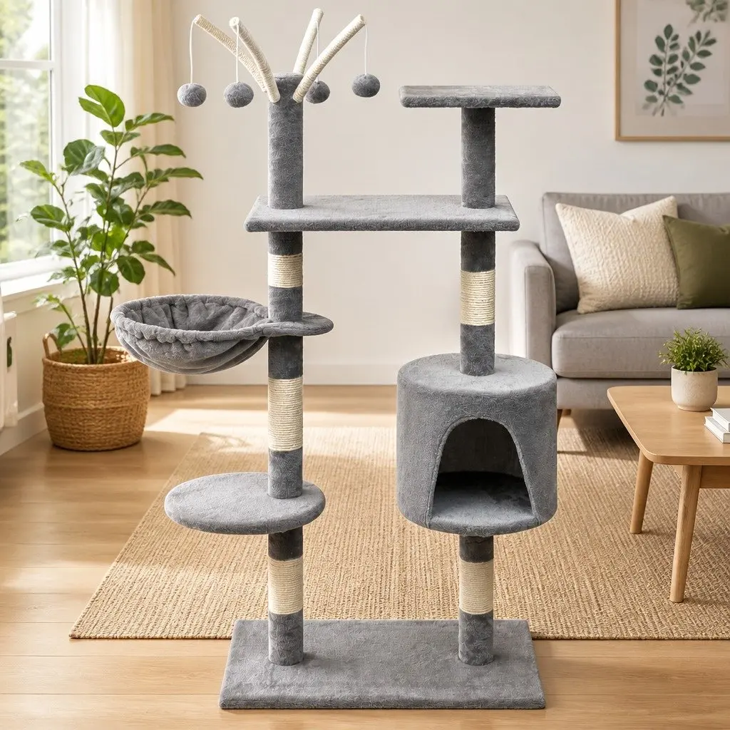 Cat Tree Grey 125cm Multi-Level Play Centre Sisal Scratching Posts Climbing