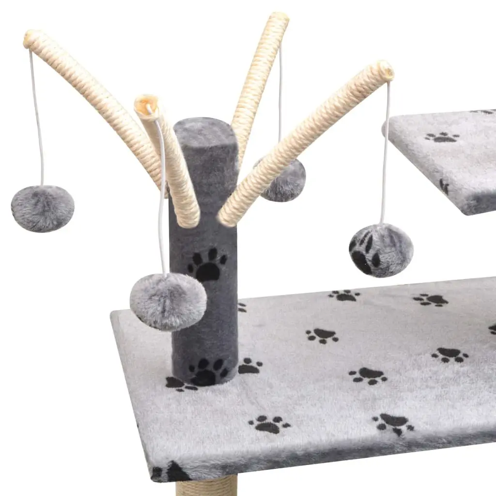 Cat Tree Grey 125cm Multi-Level with Sisal Scratching Posts and Paw Prints
