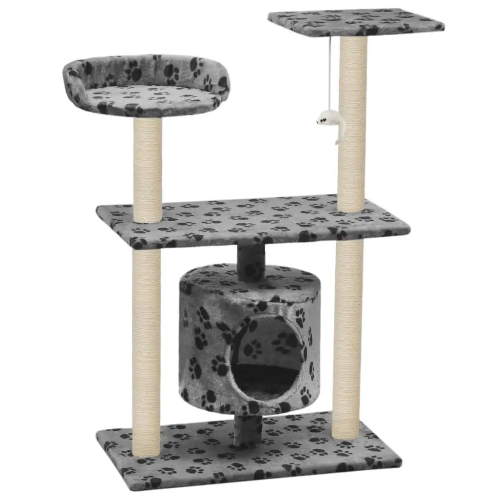Cat Tree Grey 95cm Multi-Level Play Centre with Sisal Scratching Posts and Hideaway House