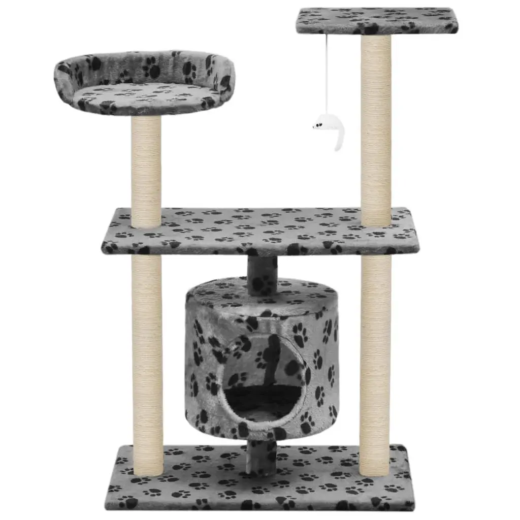 Cat Tree Grey 95cm Multi-Level Play Centre with Sisal Scratching Posts and Hideaway House