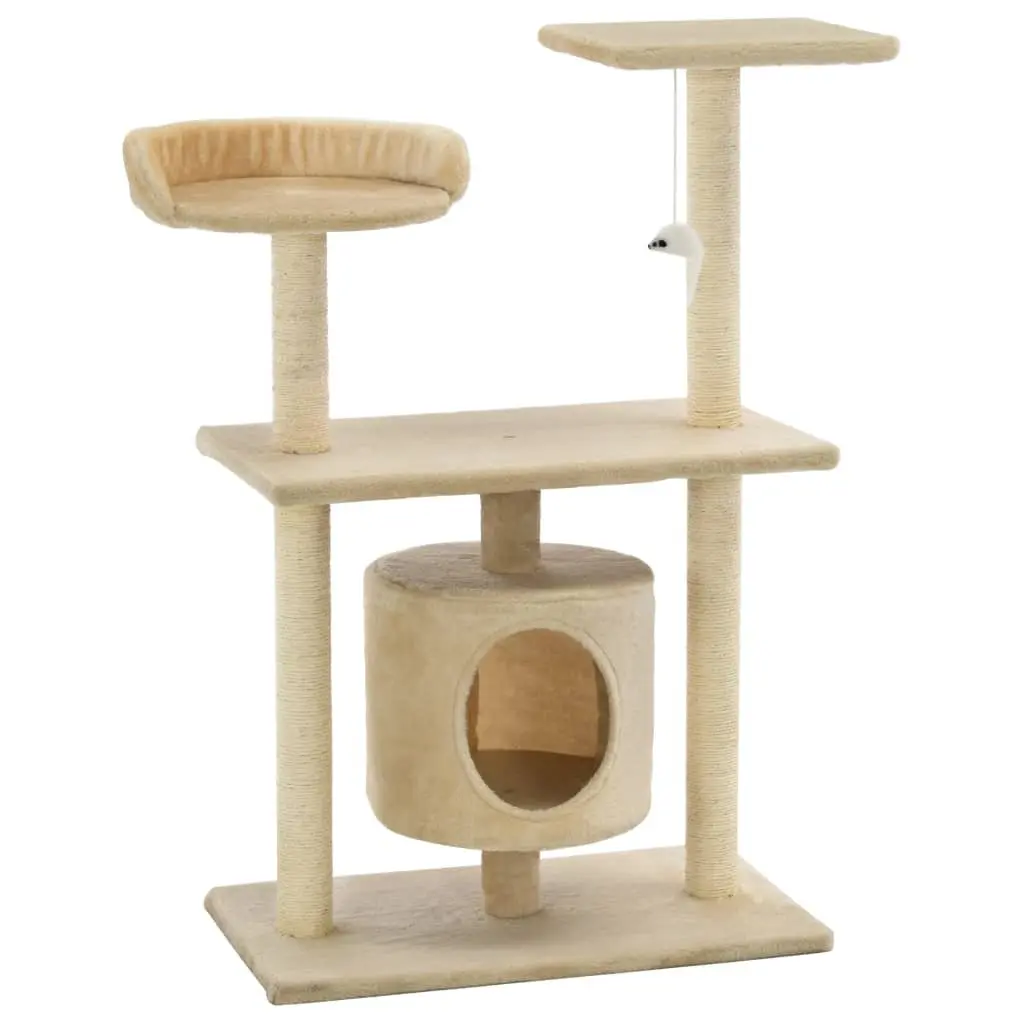 Cat Tree Beige 95cm Multi-Level Play Centre with Sisal Scratching Posts and House Perch