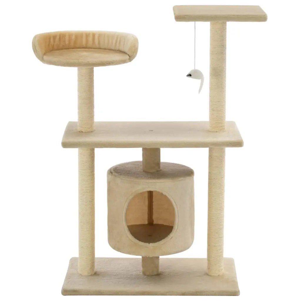 Cat Tree Beige 95cm Multi-Level Play Centre with Sisal Scratching Posts and House Perch