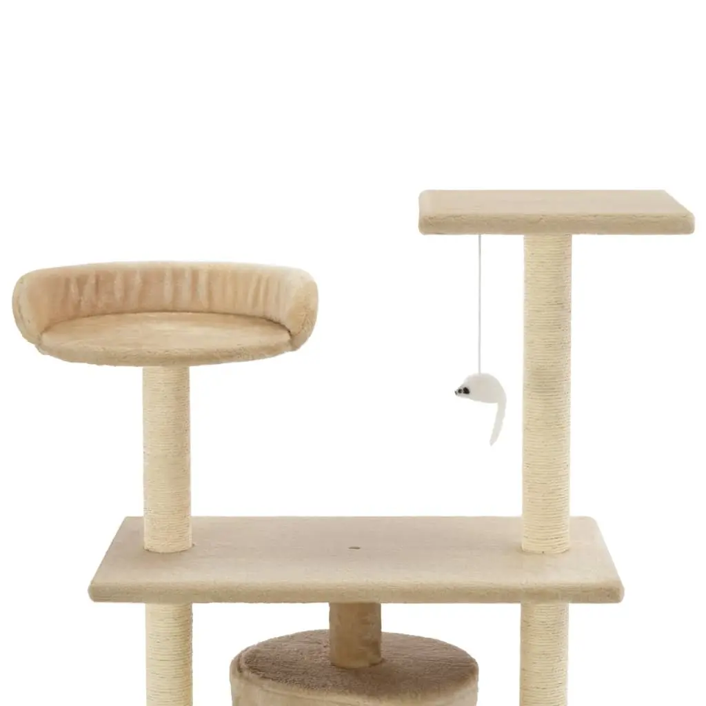 Cat Tree Beige 95cm Multi-Level Play Centre with Sisal Scratching Posts and House Perch