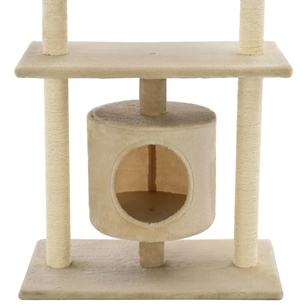 Cat Tree Beige 95cm Multi-Level Play Centre with Sisal Scratching Posts and House Perch