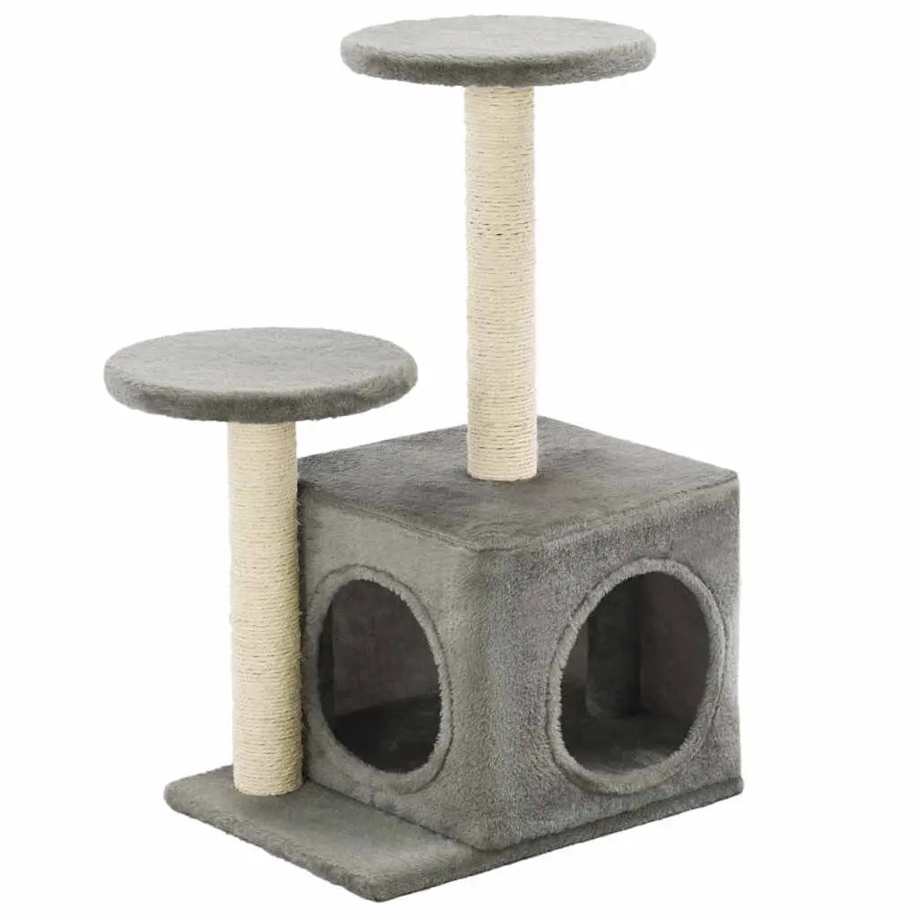 Cat Tree Grey 60cm Plush Scratching Posts Multi-Level Play Centre for Cats