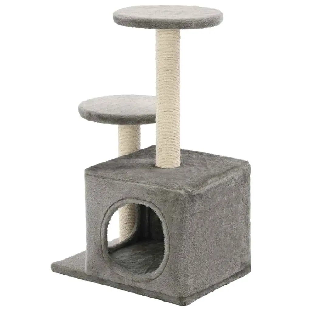 Cat Tree Grey 60cm Plush Scratching Posts Multi-Level Play Centre for Cats