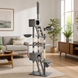 Cat Tree Scratching Post Multi-Level Climbing Frame with Sisal Rope, Grey,