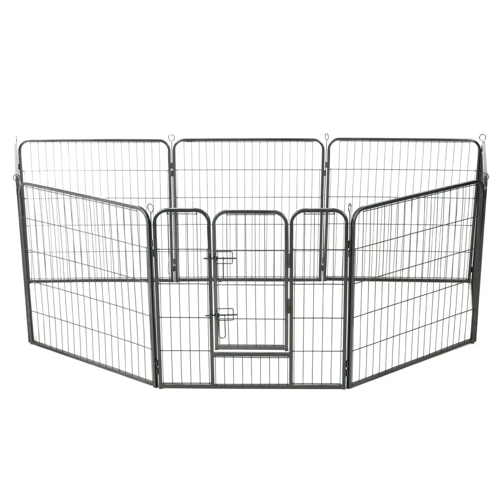 Dog Playpen Black 80x80cm 8 Panels Steel Enclosure Indoor Outdoor Pet Kennel