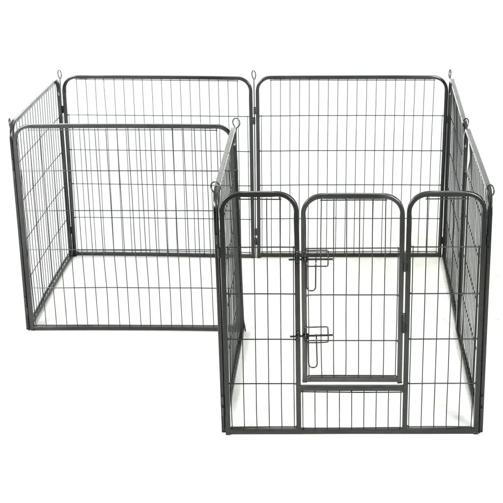 Dog Playpen Black 80x80cm 8 Panels Steel Enclosure Indoor Outdoor Pet Kennel