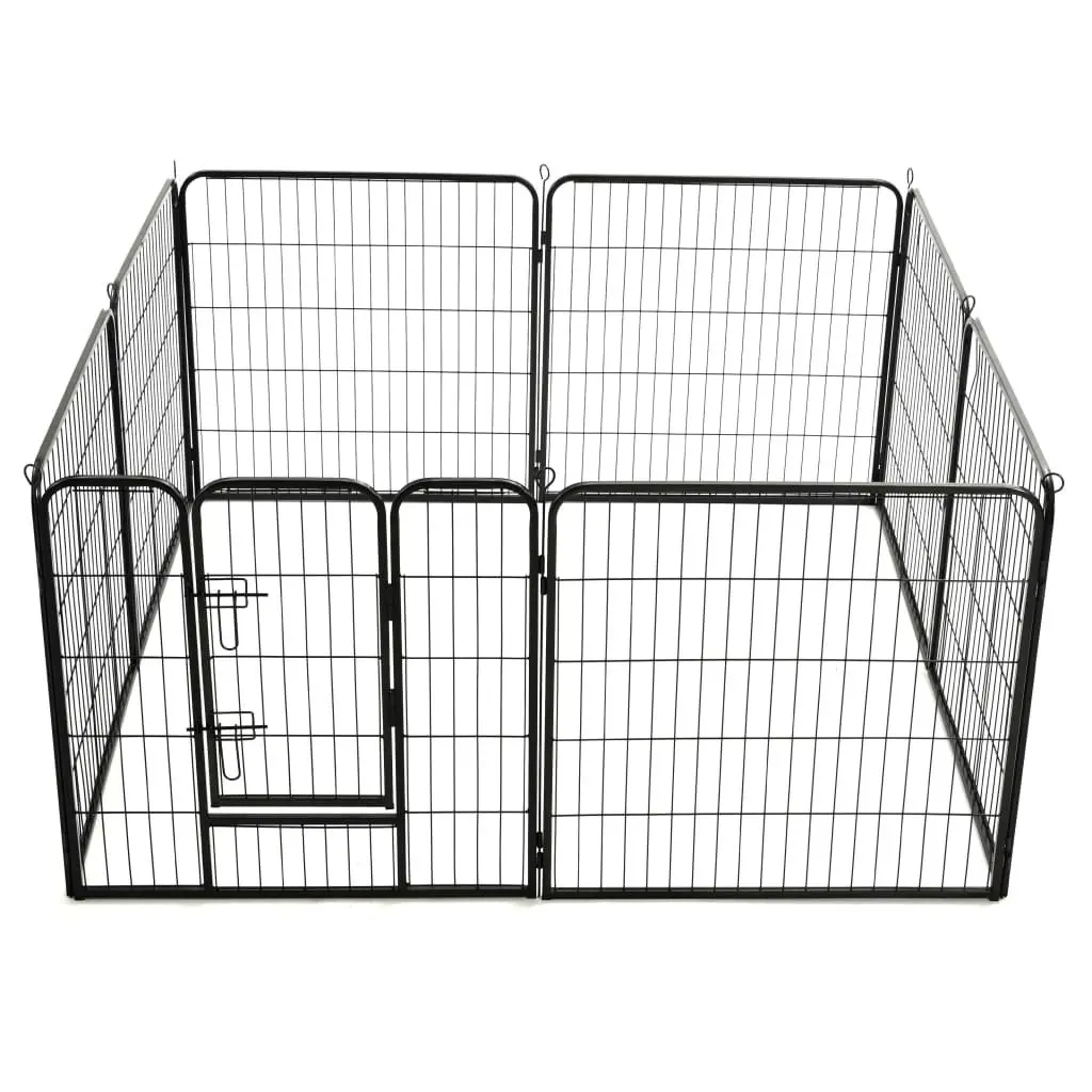 Dog Playpen Black 80x80cm 8 Panels Steel Enclosure Indoor Outdoor Pet Kennel