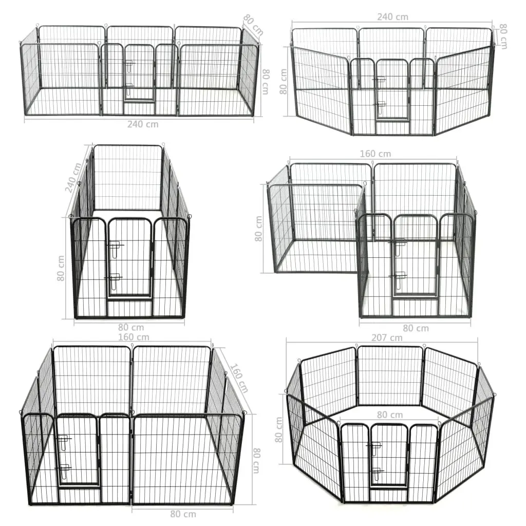 Dog Playpen Black 80x80cm 8 Panels Steel Enclosure Indoor Outdoor Pet Kennel