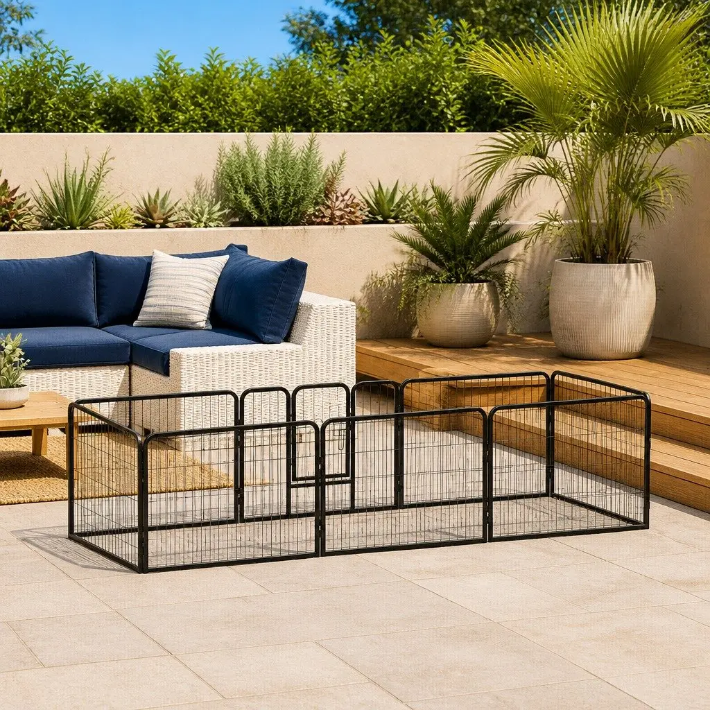 Dog Playpen Black 80x60cm 8 Panels Steel Enclosure for Outdoor Indoor Exercise Training