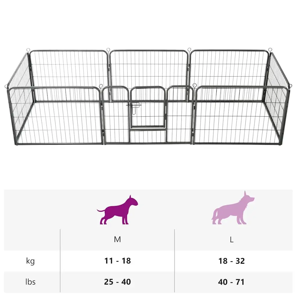 Dog Playpen Black 80x60cm 8 Panels Steel Enclosure for Outdoor Indoor Exercise Training