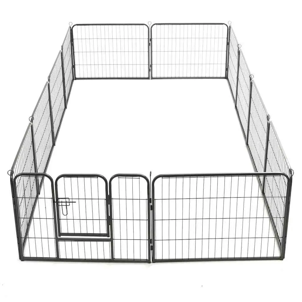 Dog Playpen Black 80x60 cm 12 Panels Steel Enclosure Indoor Outdoor Pet Exercise Pen
