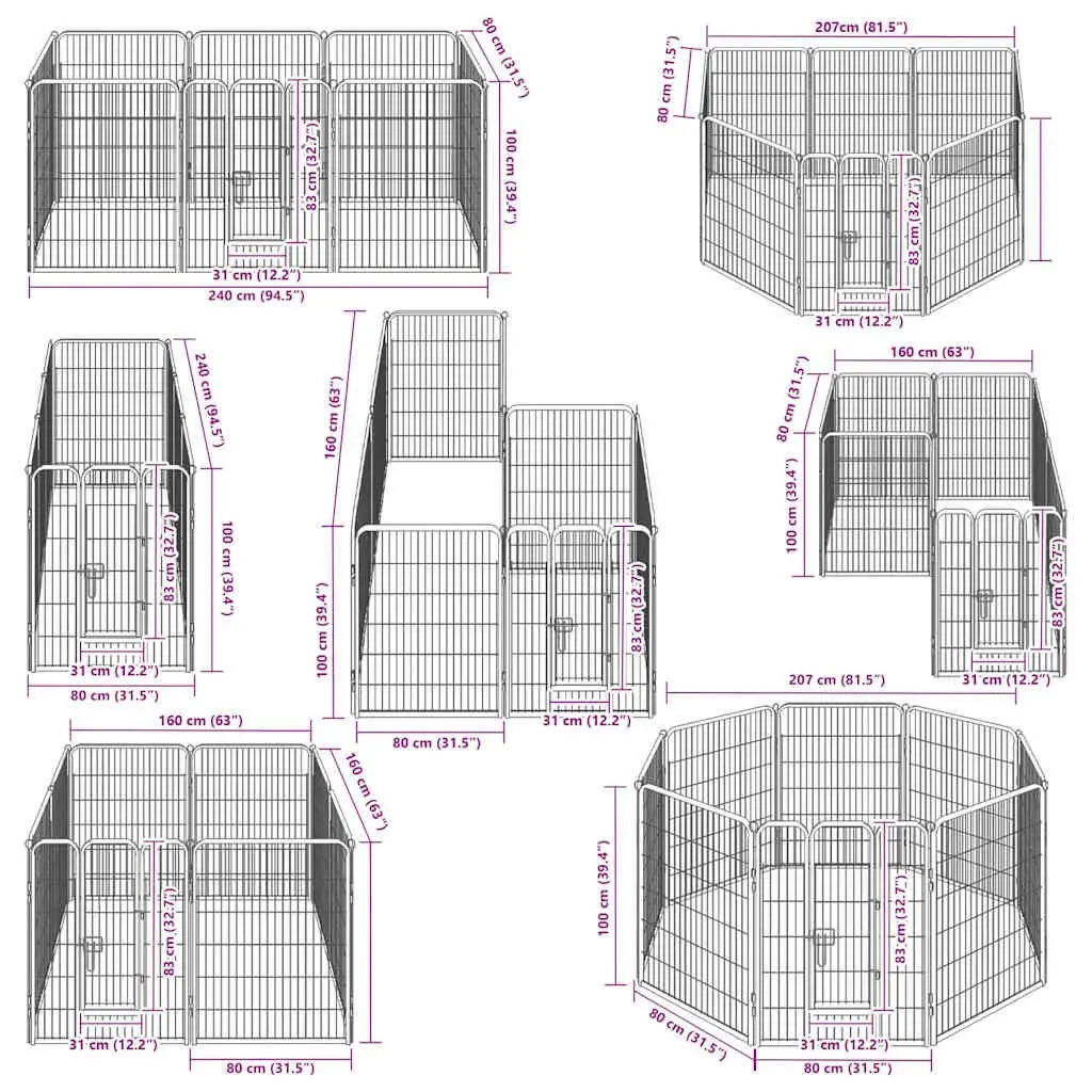 Dog Playpen Black 80x100cm 8 Panels Steel Enclosure for Outdoor Indoor Exercise Run