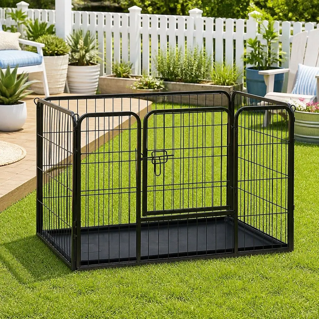Dog Playpen Black Steel Hinged Door Indoor Outdoor Exercise Pen