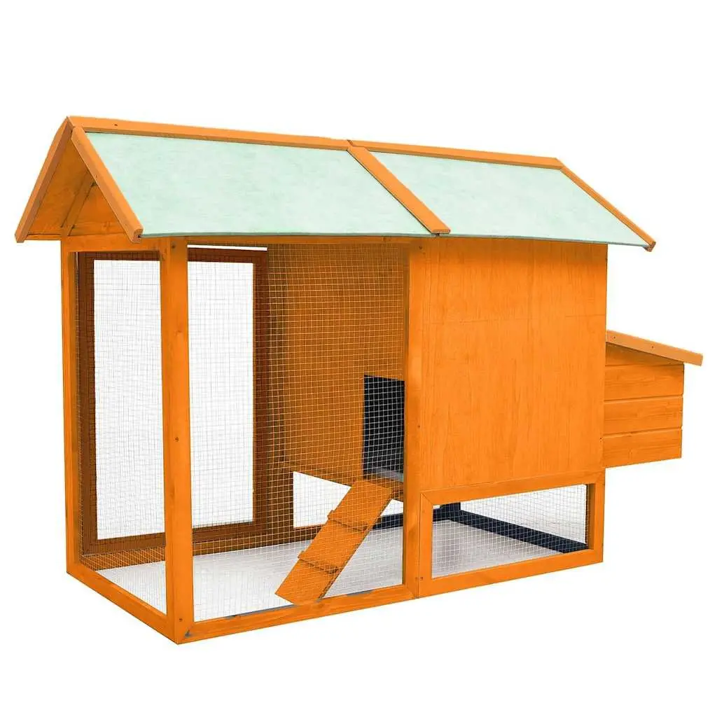 Chicken Cage Brown 170x81x110 cm Wooden Hen House with Ramp and Run