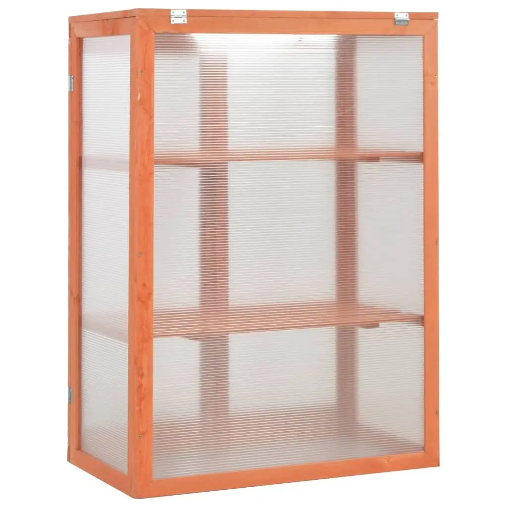 Wooden Garden Greenhouse Brown 75x47x109cm PC Board Shelves Cold Frame