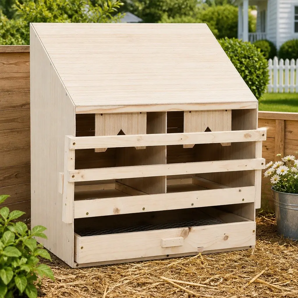 Chicken Laying Nest Box 2 Compartments Wooden Poultry Egg Collection Nesting