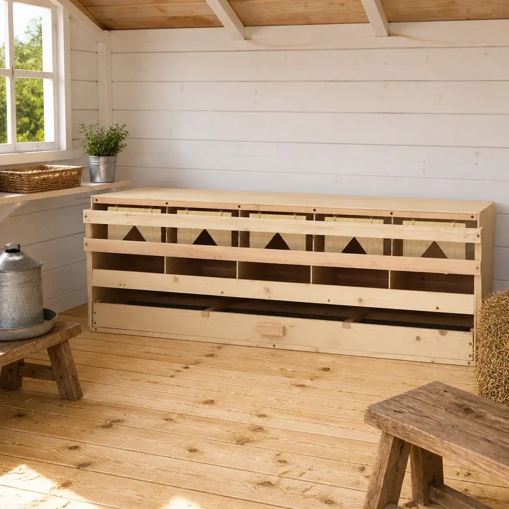 Wooden Nesting Box for Chickens with 5 Compartments