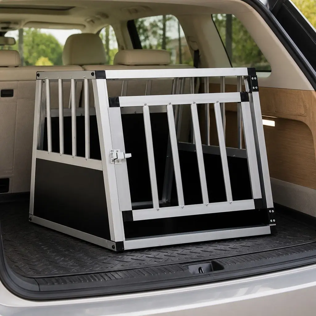 Dog Cage Silver 54x69x50cm Portable Single Door Car Travel Crate