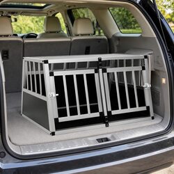 Compact Silver Dog Cage for Easy Car Travel