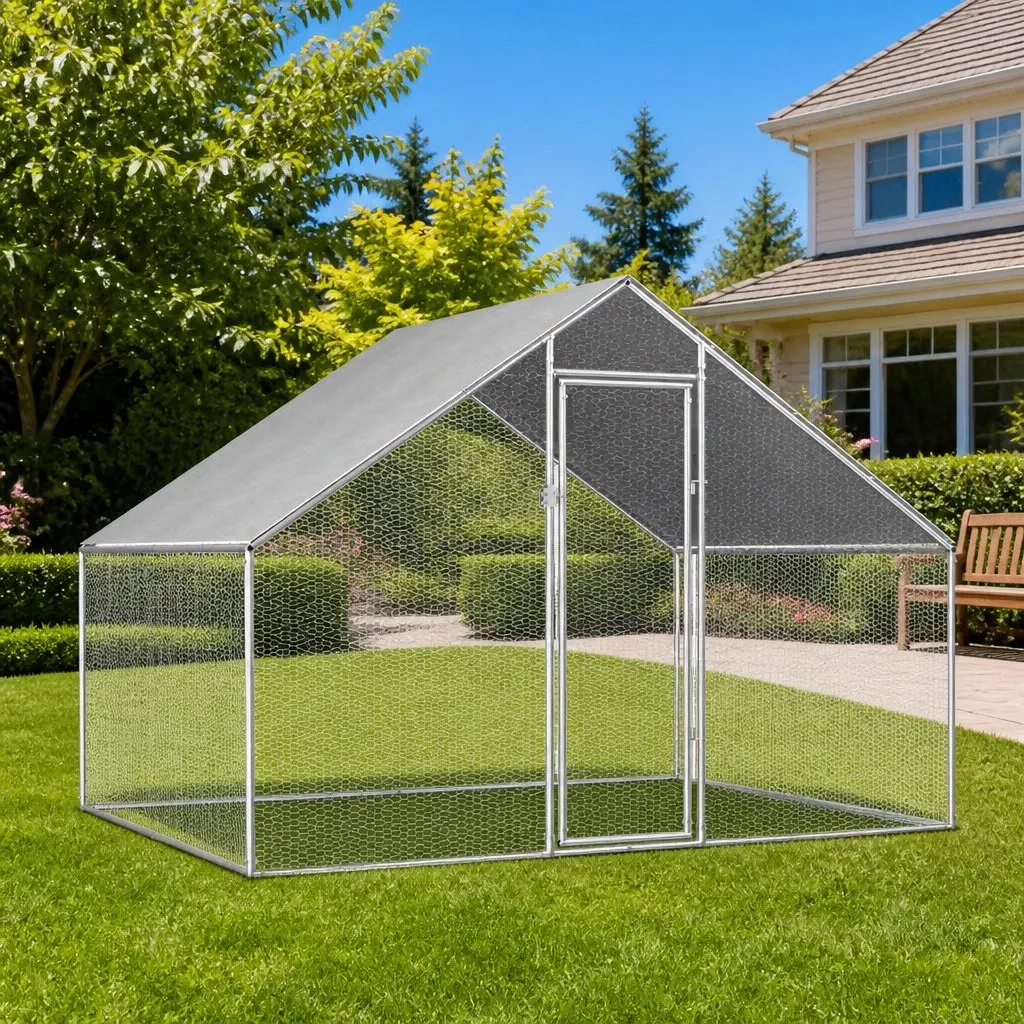 Outdoor Chicken Cage Silver 2.75x2x1.92m Galvanised Steel Run Enclosure