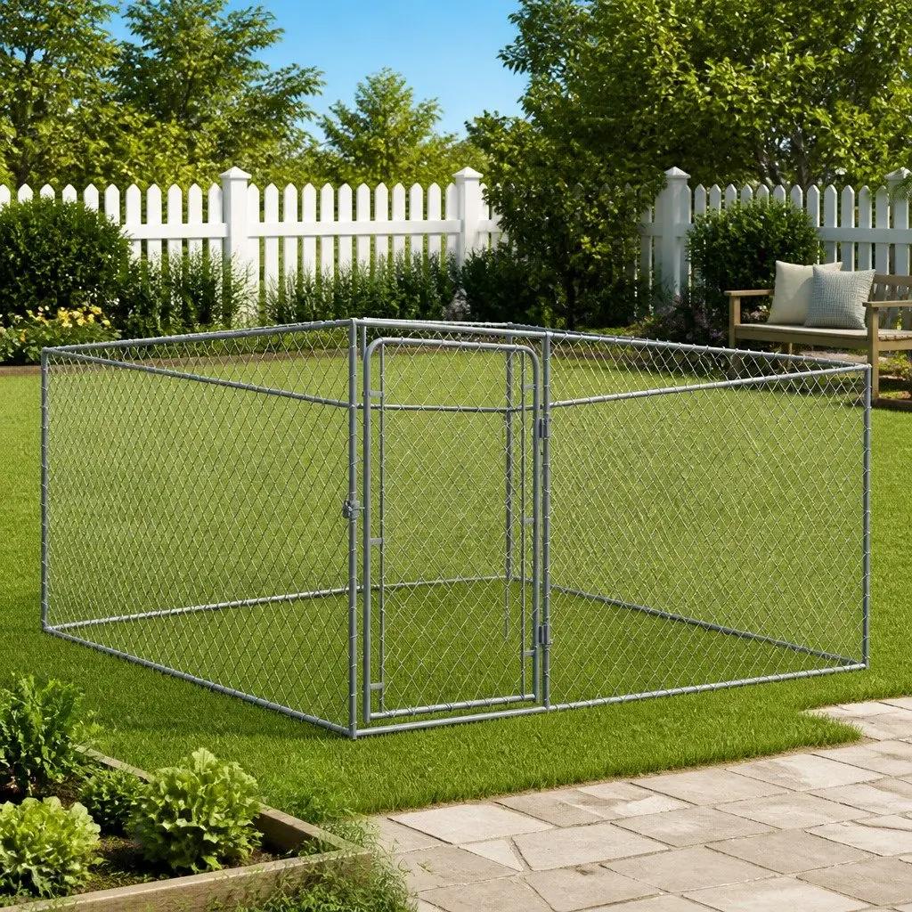 Outdoor Dog Kennel Silver 2x2m Heavy-Duty Galvanised Steel Exercise Pen