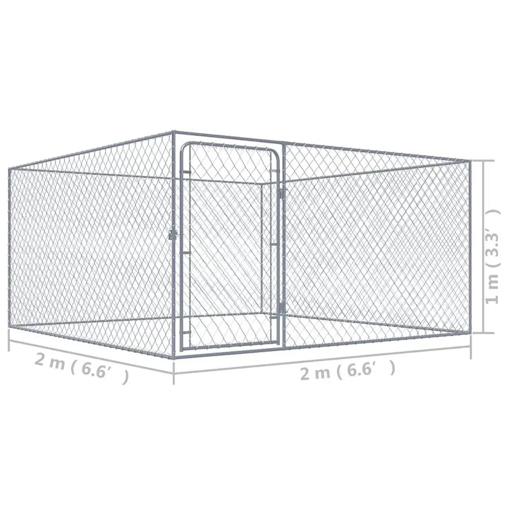Outdoor Dog Kennel Silver 2x2m Heavy-Duty Galvanised Steel Exercise Pen