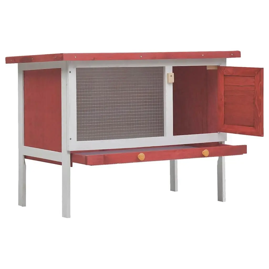 Outdoor Rabbit Hutch Red Wood Single Layer Iron Wire Mesh Enclosure