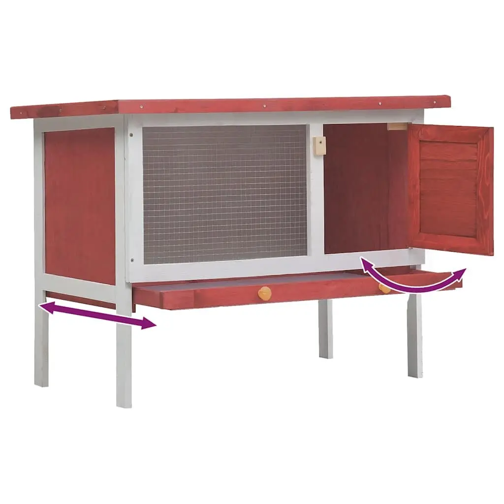 Outdoor Rabbit Hutch Red Wood Single Layer Iron Wire Mesh Enclosure