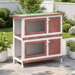 Rabbit Hutch 4 Doors 2 Layers Wooden Cage Small Animal Exercise Outdoor Pet