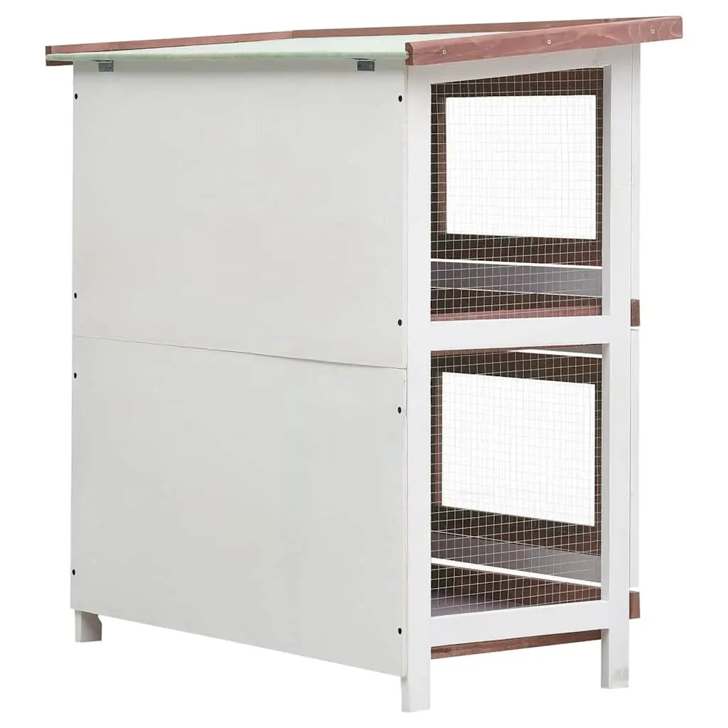 Wooden Rabbit Hutch Brown 2 Layers 4 Doors Outdoor Exercise Space