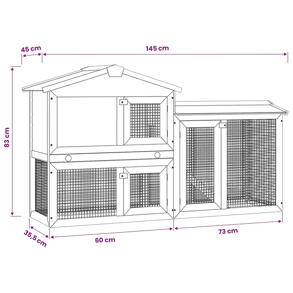 Outdoor Rabbit Hutch Grey White 2-Layer Wooden Cage 145x45x84cm Spacious Durable Fencing Removable Dropping Tray