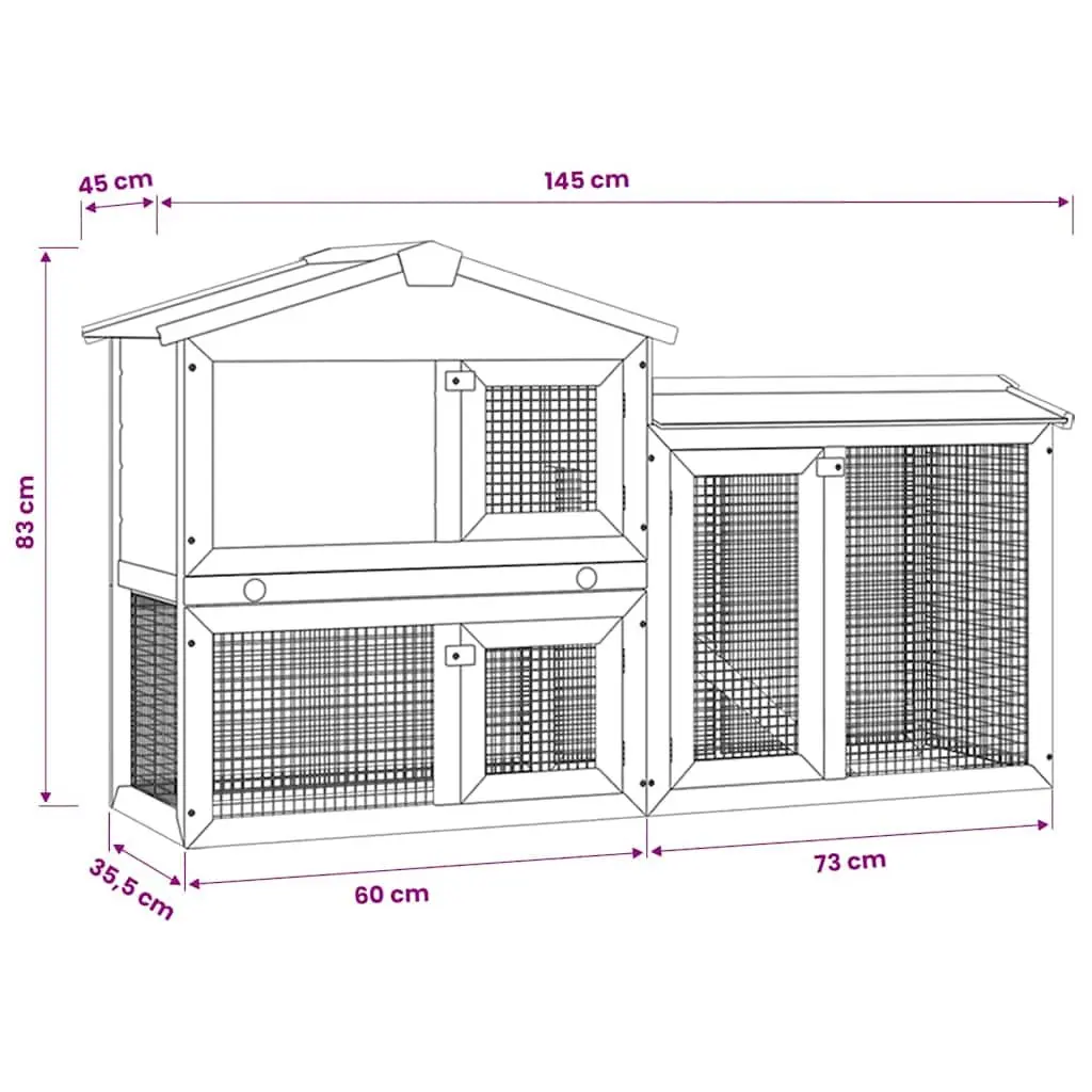 Outdoor Rabbit Hutch Grey White 2-Layer Wooden Cage 145x45x84cm Spacious Durable Fencing Removable Dropping Tray